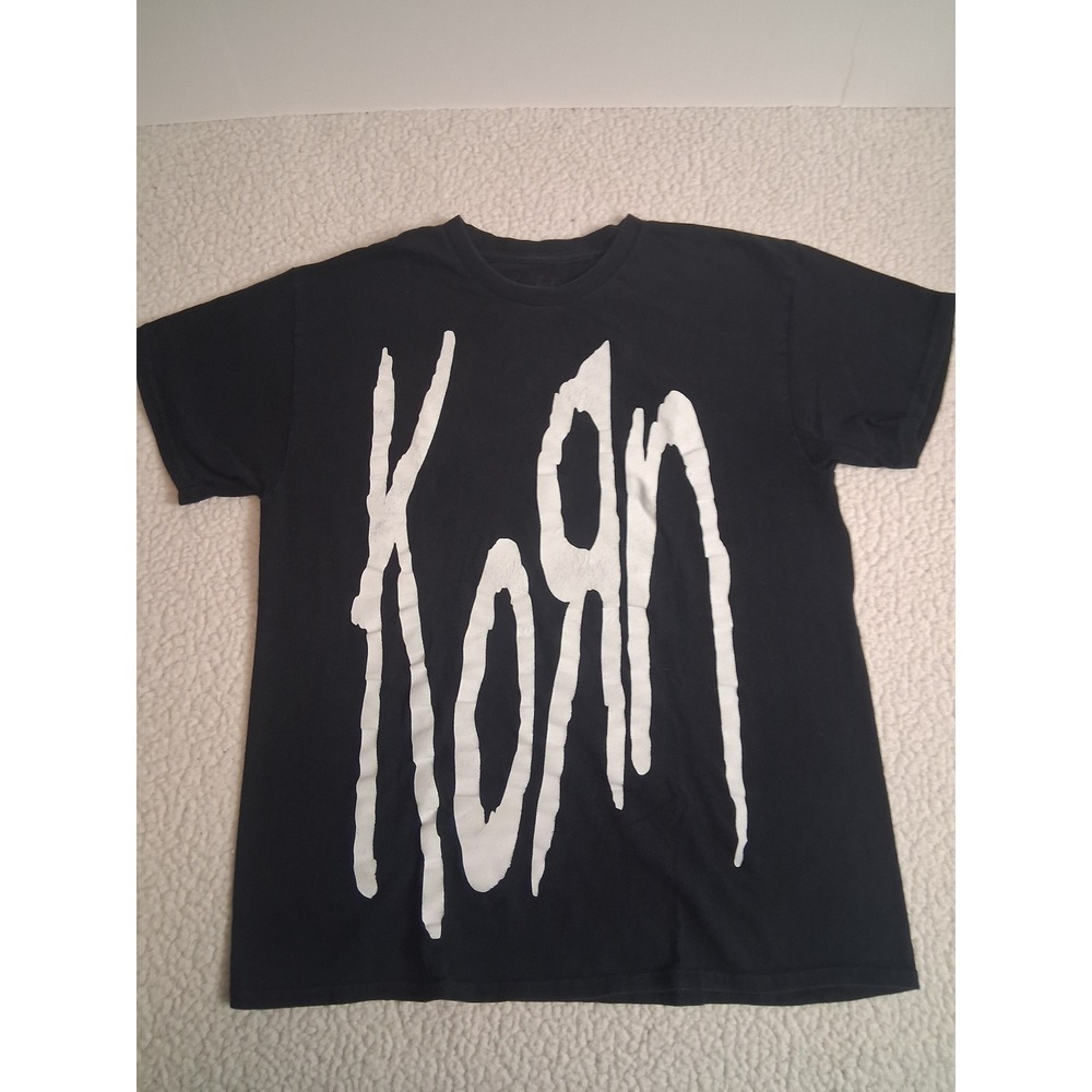 Korn Band Graphic Tee Mens Large Black White Logo Nu Metal Rock T-Shirt